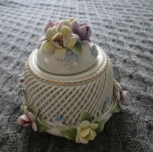Iris Fine Porcelain Floral Trinket Box Hand Painted Romania